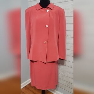 Dana Buchman Coral Skirt 2pc Set 100% Silk Sz12 Great Condition Shoulder Pads